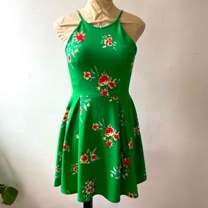 Adorable Green Floral Sleeveless Summer Dress